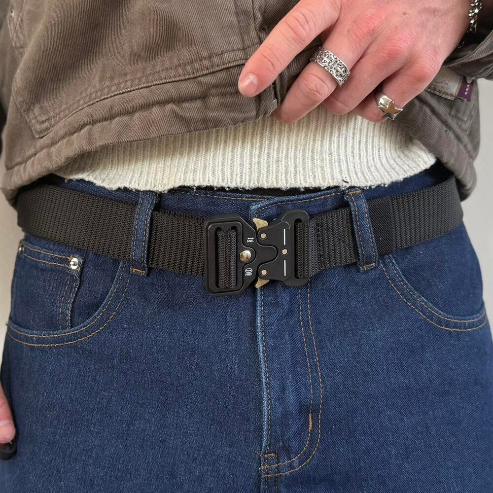 Utility Black Tactical Military Belt – Adjustable Unisex Buckle Design, New